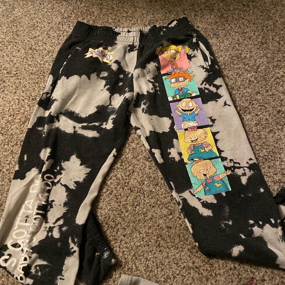 Kids Black and Gray Cartoon Print Joggers